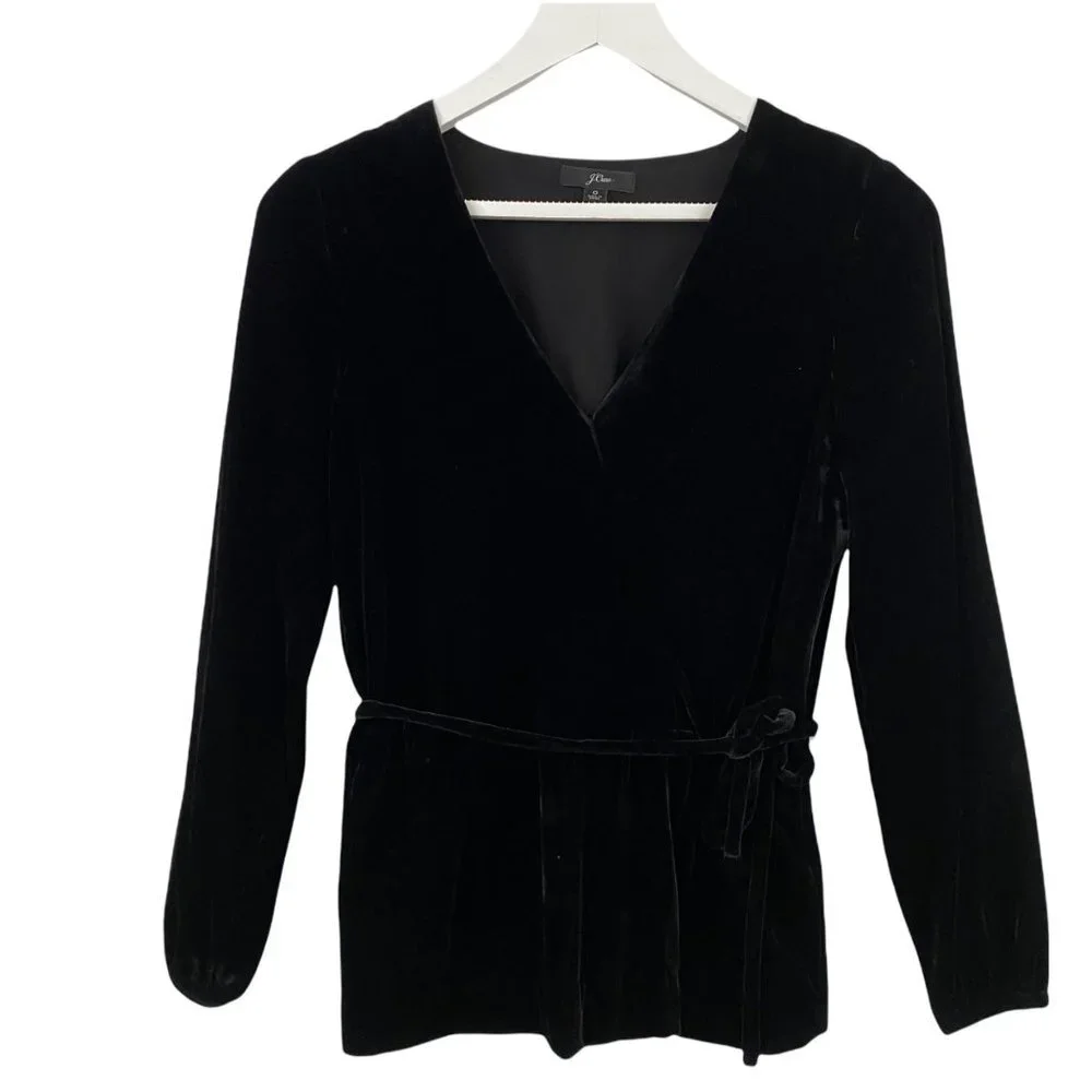 J. Crew Womens Size 0 Black Velvet Faux-Wrap Top, Style J4962 - Picture 2 of 7